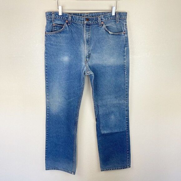 Levis Vintage Orange Tab Big E Straight Leg Size 40 Blue Patchwork 60s Denim - Picture 1 of 12